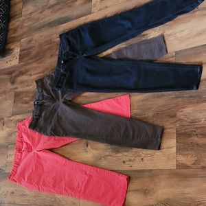 Gap pants- lot of 3- salmon pink, gray, and dark wash.